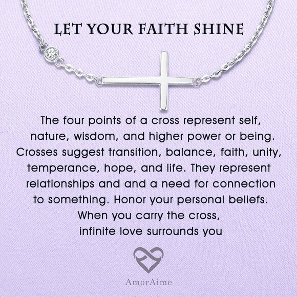 925 Sterling Silver Cross & CZ Faith Bracelet for Women 15 Inch Adjustable - Picture 4 of 6